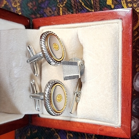 Dunhill set cufflink with tie bar clips 24k GP - Picture 17 of 17